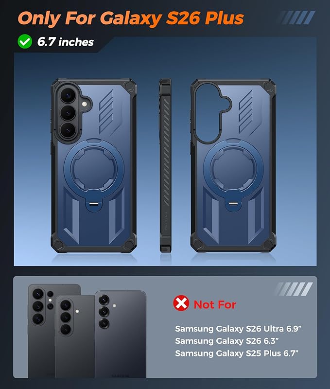 FNTCASE for Samsung Galaxy S26+Plus Case: with [Magnetic Ring Kickstand] [Screen Protector] [Compatible with MagSafe] [Military-Grade Drop Protection] Shockproof Grip Bumper TPU Sturdy Cases Blue