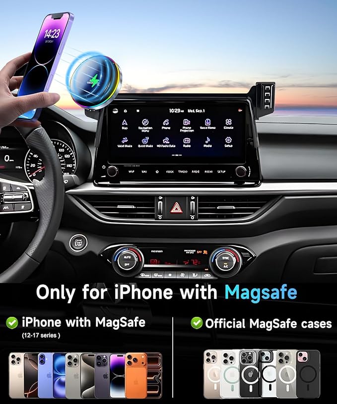 Car Phone Holder for Kia Forte 2022 2023 2024 Accessories Apply to 10.25 Inch Touchscreen 15W Fast Wireless Charger Screen Fixed Clip HandsFree Cell Phone Mount 360° Rotation