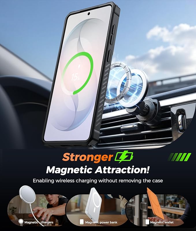 FNTCASE for Samsung Galaxy S26 Case: with [Magnetic Ring Kickstand] [Screen Protector] [Compatible with MagSafe] [Military-Grade Drop Protection] Dual-Layer Protective Textured TPU Phone Cover Black