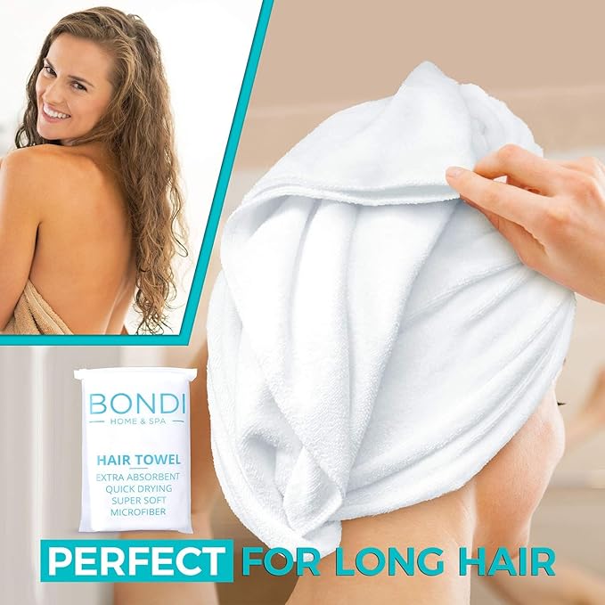 Bondi SPA Microfiber Hair Towel – Dries Hair 50% Faster – Anti-Frizz Towel for All Hair Types – Super Absorbent & Soft - XL (Rectangle) - 42 x 22 inches
