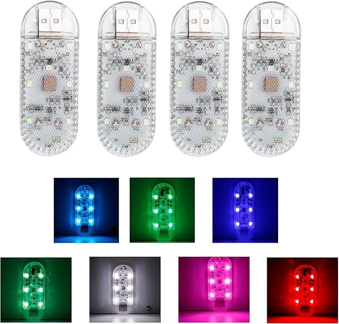 LumosAuto 4PCS Car Interior LED Lights, USB Powered Ambient Lighting Kit with Music Sync & Touch Control for Footwell, Dash Decoration, Safe Driving