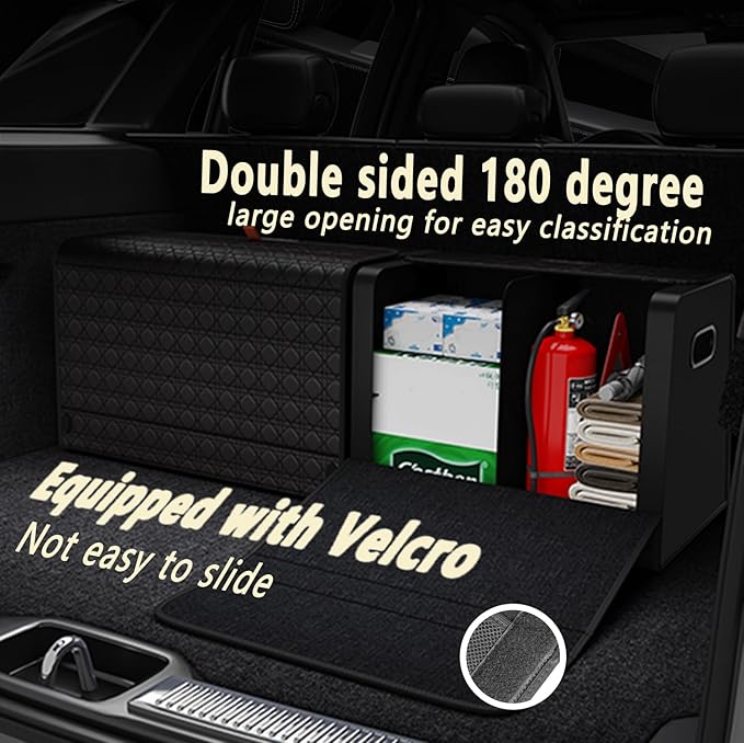 GMQ Car Trunk Organizer for SUV,Car Organizers and Storage with Collapsible Storage, Magnetic Lid Large Capacity for SUV, Truck, MPV (3D-Black, L-21.5×13×12.5 IN)
