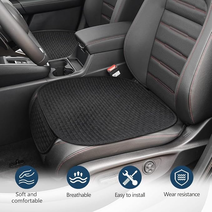 2PCS Car Seat Bottom Cover Pad, Car Seat Mat, Driver Cushion with Comfort Memory Foam & Non-Slip Rubber Bottom, Vehicle Accessories Breathable Seat Protector Mat for Auto Office Home (Black)