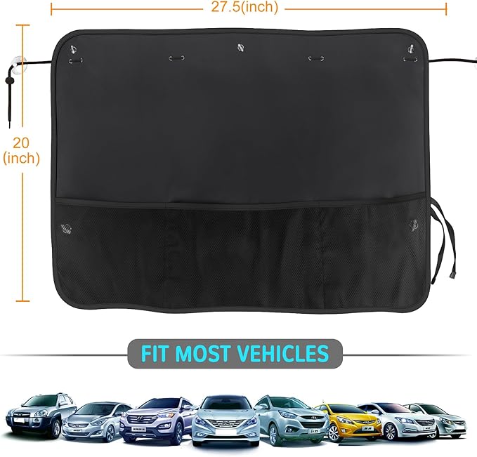Car Sun Shade Side Window, 2 Pcs Blackout Car Window Shade for Baby Privacy with Storage Net Pockets Auto Curtains 7 Suction Cups for Heat/UV Protection Sun Block Covers
