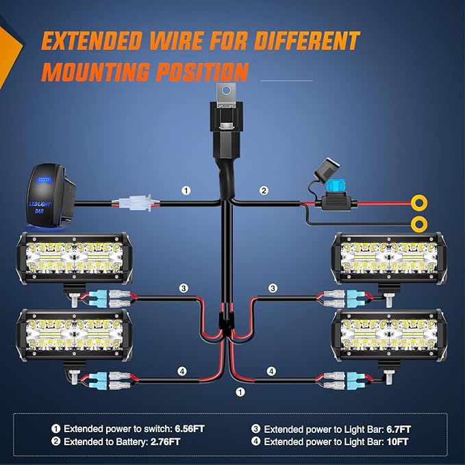 Nilight LED Pods 4PCS 6.5 Inch 120W Light Bar Triple Rows Spot Flood Combo Driving Lights 5Pin Rocker Switch Wiring Harness Kit-4 Leads, 2 Years Warranty (ZH047)