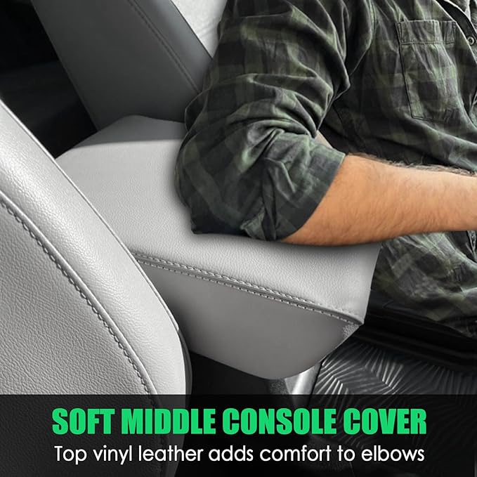 for Honda CRV 2017-2022 Center Console Cover - Vegan Leather Extra Soft Armrest Protector for Honda CR-V Interior Accessories 2017 2018 2019 2020 2021 2022（Gray）