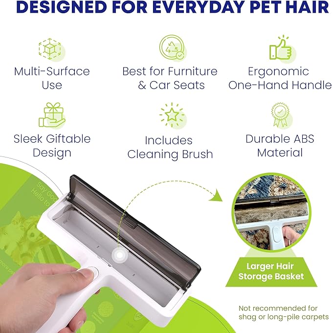 Pet Hair Removal Tool - Reusable Lint Roller for Dog & Cat Hair Remover for Furniture, Couch & Car Seats - No Sticky Tape, No Refills
