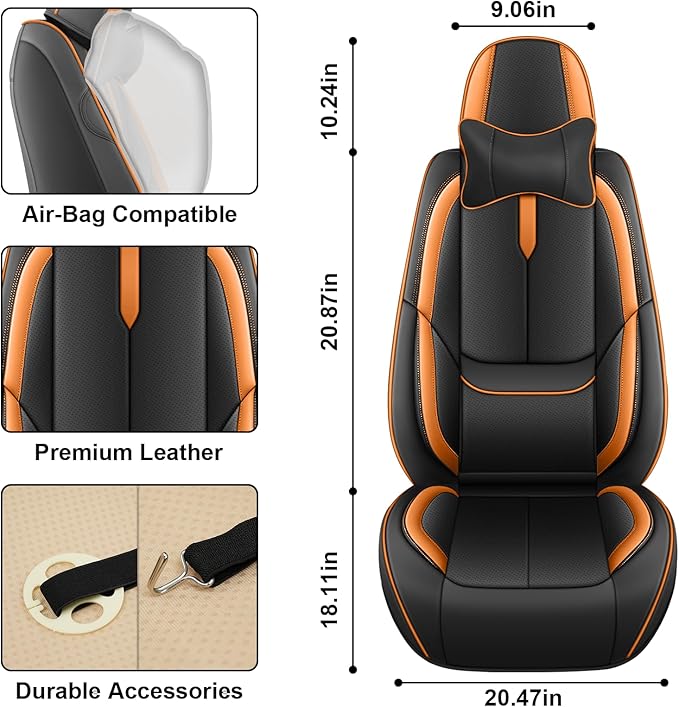 Fit for 98% of Mercedes Benz Car Seat Covers with Headrests, Premium Nappa Leather Seat Cover, Fully Wrapped Protect Modern Style Seat Cover (2-Seat Luxury, Black & Orange)