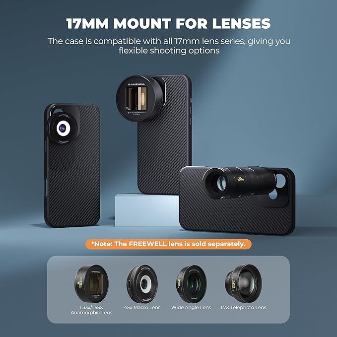 FREEWELL Pro Filmmaker Case for iPhone 16-17mm Lens & Magnetic Filter Mount Black
