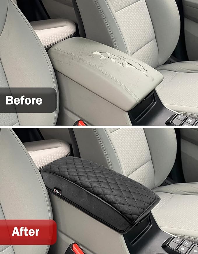 KBH Center Console Armrest Cover for Hyundai Tucson 2017 2018 2019 2020 2021, Middle Console Lid Covering Cushion Pad, PU Leather Interior Accessories, Anti-Scratch, Black