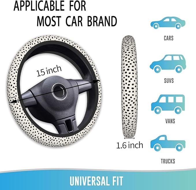 Elastic Steering Wheel Cover Car Accessories Cute Universal 15 Inch Absorbing Sweat Non-Slip Breathable for Man Woman - Cute Black Polka Dot