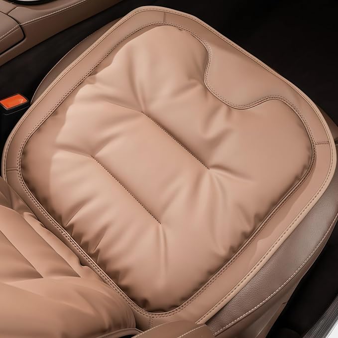 Car Seat Cushion, 2025 New Skin-Friendly Leather Seat Cushions, Breathable Dirt-Repellent Memory Foam Pad for Most Auto & Office Chairs (Brown)