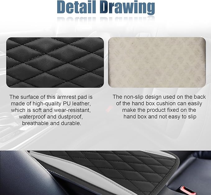 Car Center Console Cover, Universal Leather Waterproof Armrest Seat Box Cover Protector, Comfortable Car Decor Accessories Fit for Most Cars, Vehicles, SUVs-Gray