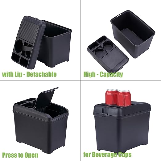 Multifunctional Car Trash Can with Mini Cup Holder, Spacious Backseat Floor Organizer Leak-Proof Vehicle Trash Can Bin Waste Container with Lip, Car Storage Box Suitable for Cars, Truck, SUV