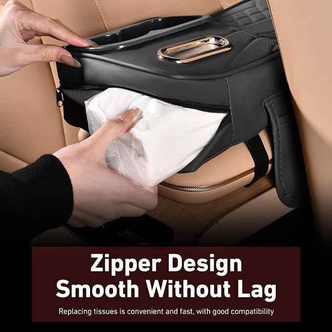 Car Center Console Booster Cover, Multifunctional Car Interior Arm Rest Box Storage Cushion with Cup Holder, Tissue Box, Side Pockets, Leather Memory Foam Armrest Pillow Protection (Black)