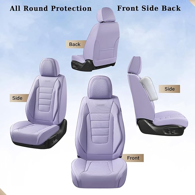 Coverado Car Seat Covers Front, Seat Covers for Cars, Waterproof 2-Pack Car Seat Cushions, Leather Carseat Seat Protectors, Universal Seat Covers Fit for Most Sedans SUV Pick-up Trucks(Purple)