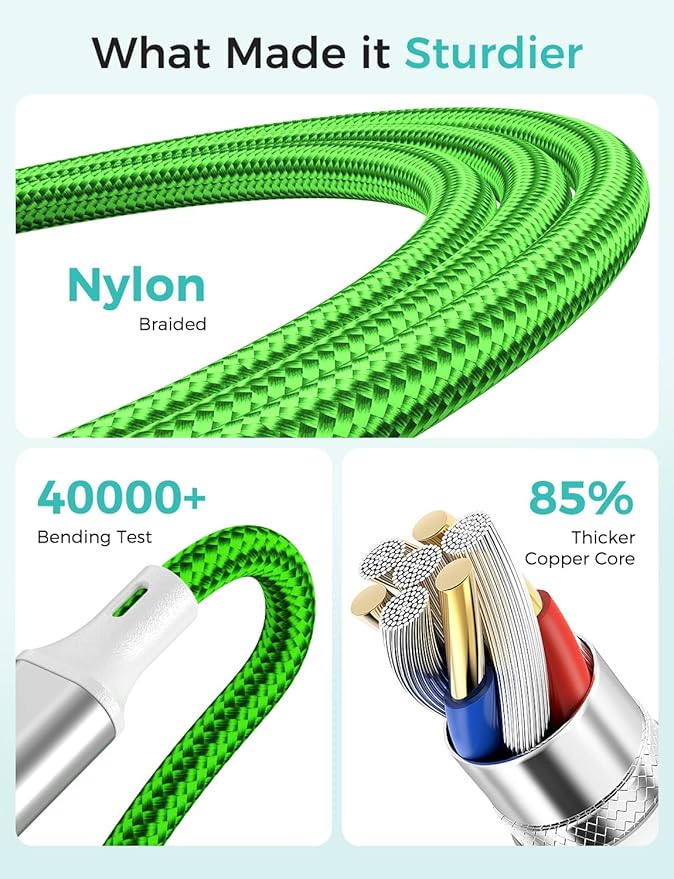Amasuki Travel Essentials,4 in 1 for Apple Watch Charger/iPhone Charger/Multi Charging Cable,Vacation RV Camping Essentials,USB C/L/Micro Portable Charger for iWatch 11-1/iPhone 17-12,Car&Gift-Green