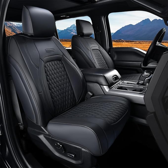 Coverado Wrangler JK Seat Covers, Waterproof Leather Car Front Seat Cover for Truck Pickup, Full Coverage Car Seat Cushion Protector Custom Fit for 2008-2012 Jeep Wrangler 2-Door/4-Door(Black)