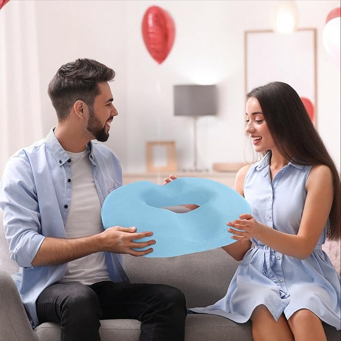 BlissTrends Donut Pillow Seat Cushion,Donut Chair Cushions for Postpartum Pregnancy & Hemorrhoids,Tailbone Pain Relief Cushion,Memory Foam Lifting Cushions for Office&Home Chairs (Light Blue)