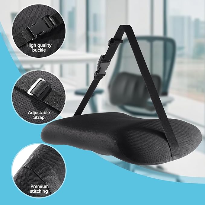 Lumbar Support Pillow for Car Seat and Office Chair, Memory Foam Back Cushion with Breathable Cover and Adjustable Straps for Driving, Ergonomic Orthopedic Back Rest Lower Back Support, Black