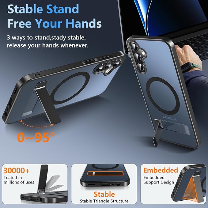 OWKEY for Samsung Galaxy A15 5G Phone Case with Screen Protector & Stand, Magnetic Case for Magsafe Military-Grade Protection Shockproof Matte Cover for Samsung Galaxy A15 5G (Black)