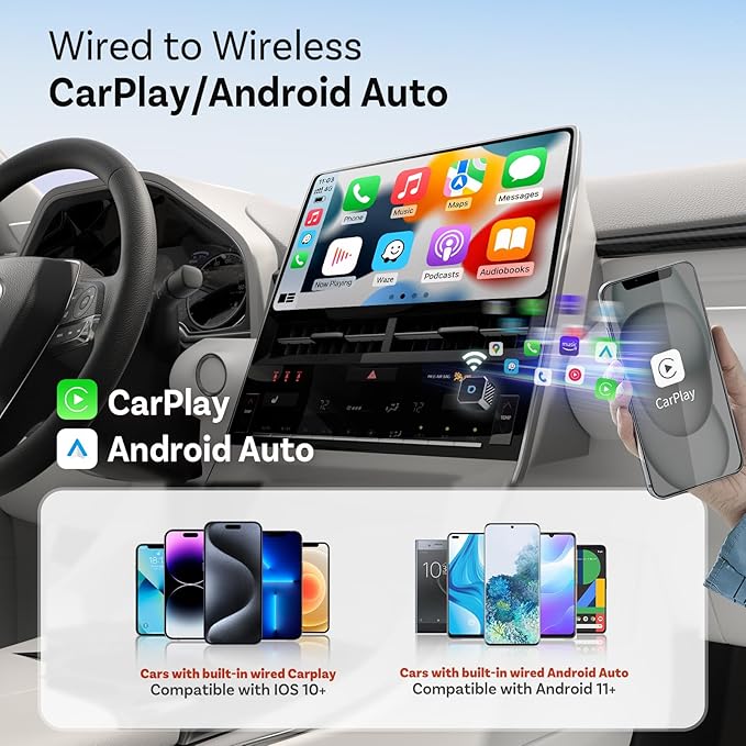 OTTOCAST Mini 3.0 (Pot) 2025 2-in-1 Wireless CarPlay/Android Auto Adapter, 5GHz WiFi, Auto Connect for 2016+ Cars