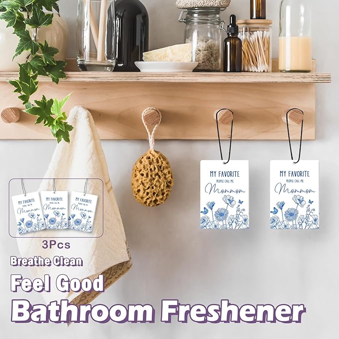 Mommom Grandma Gifts Car Air Freshener Accessories 3pcs,My Favorite People Call Me Gifts for Grandma Mom Christmas, Rustic Blue Flower Hanging Scent Fragrance Card for Women Closet Home Decor