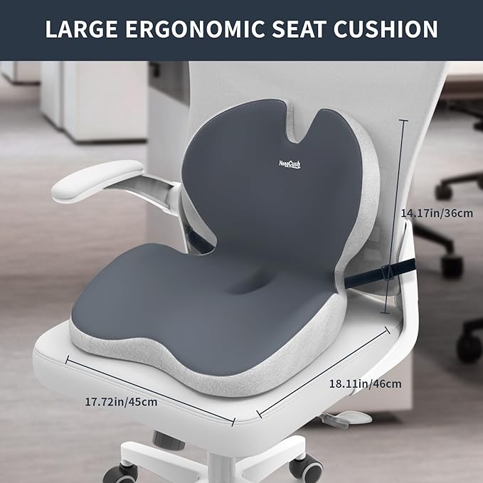 Memory Foam Seat Cushion with Lumbar Support for Back Pain & Sciatica Relief, Office Chair & Car Seat Cushion with Adjustable Strap