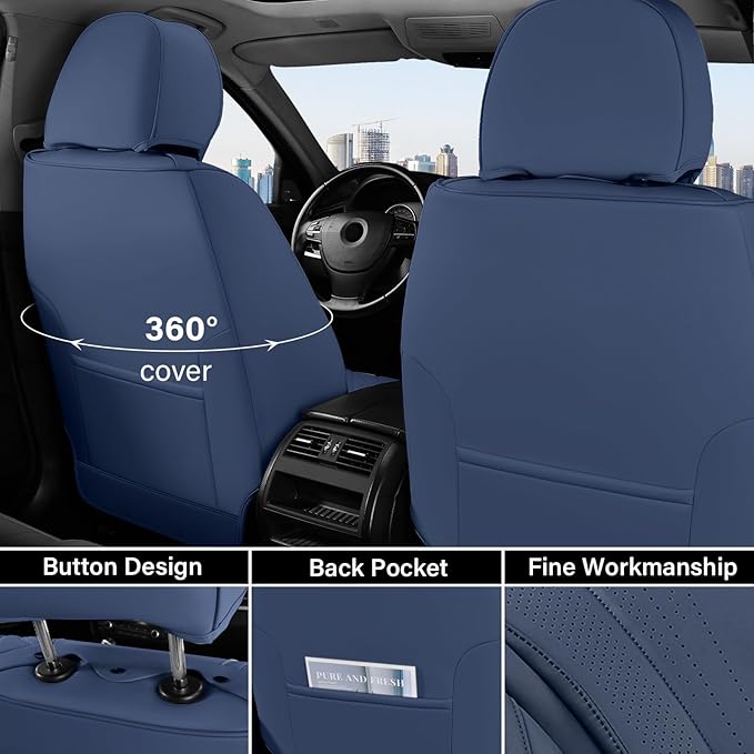 Coverado Leather Seat Covers, 5 Seats Waterproof Seat Covers for Cars, Front and Rear Seat Cover, Luxury Car Seat Protectors, Universal Car Seat Cushions Automotive Accessories Fit for Most Cars, Navy