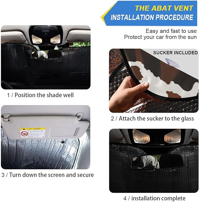 xigua Cow Print Car Windshield Sunshade Foldable Front Window Sun Visor Protector for Car,SUV,Truck - Keep Vehicle Cool,55 x 27.6 Inch (45)