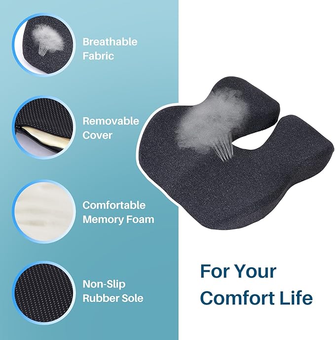 Memory Foam Car Seat Cushion for Driving, Sciatica Pain Relief, Wedge Truck Seat Cushion for Long Sitting, Adult Booster Cushion for Car, Truck, Desk, or Wheelchair (Darkgray)