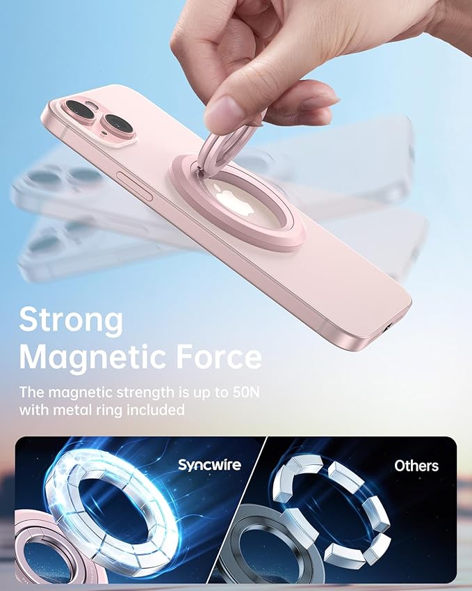 SYNCWIRE Magnetic Phone Ring Holder for MagSafe [2 Pack], 360° Rotation Dual Sided Magnet Grip Cell Phone Ring Stand Finger Kickstand Compatible with iPhone 17 16 15 14 13 12 Pro Max fits MagSafe