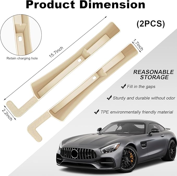 KVAEY 2PCS Car Seat Gap Filler, Automotive Seat Organizer Fill The Gap Between Seat and Console, Universal Car Gap Seat Storage for Phone Wallets and Keys, Car Accessories (Beige)