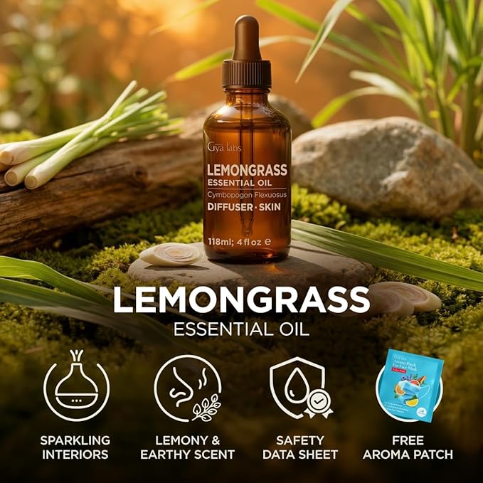 100% Pure Lemongrass Essential Oil - 4 Fl Oz - Lemongrass Oil for Hair, Skin, Diffuser, Aromatherapy & DIY Candle Making Scent