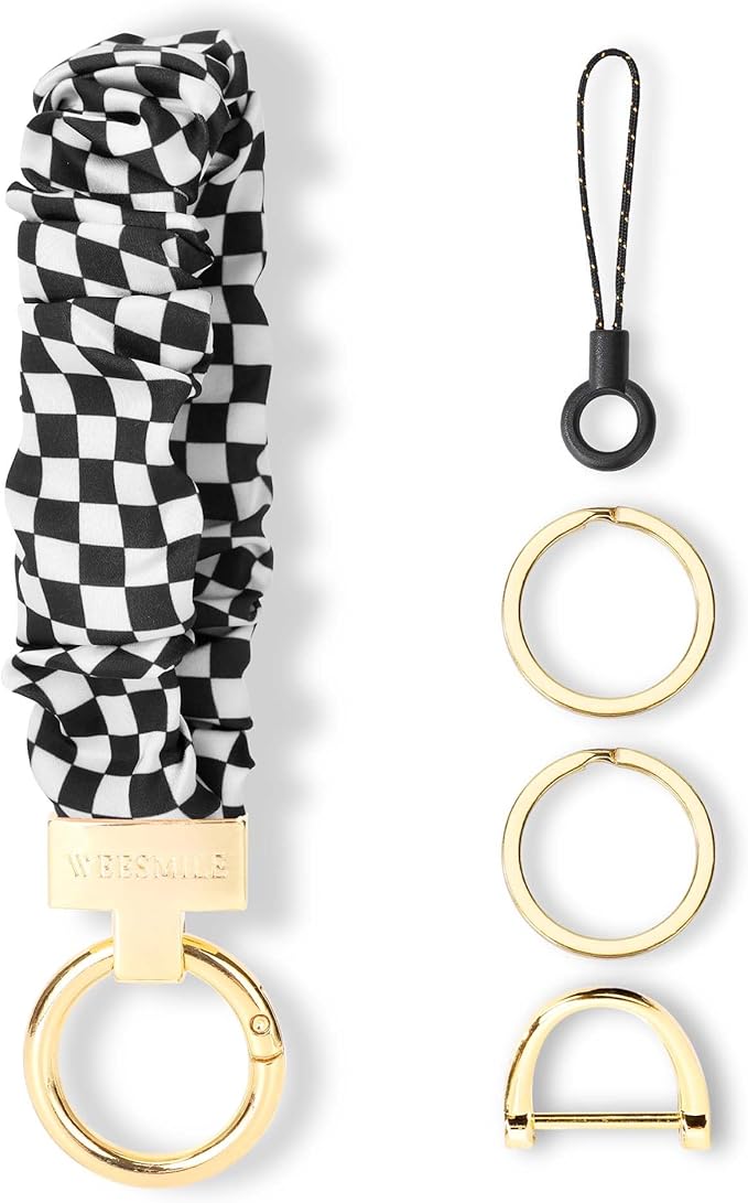 WEESMILE Keychain Wristlet, Stretchy Key Chain for Car Keys with D ring, Cute Scrunchie Wrist Bracelet for Women Men