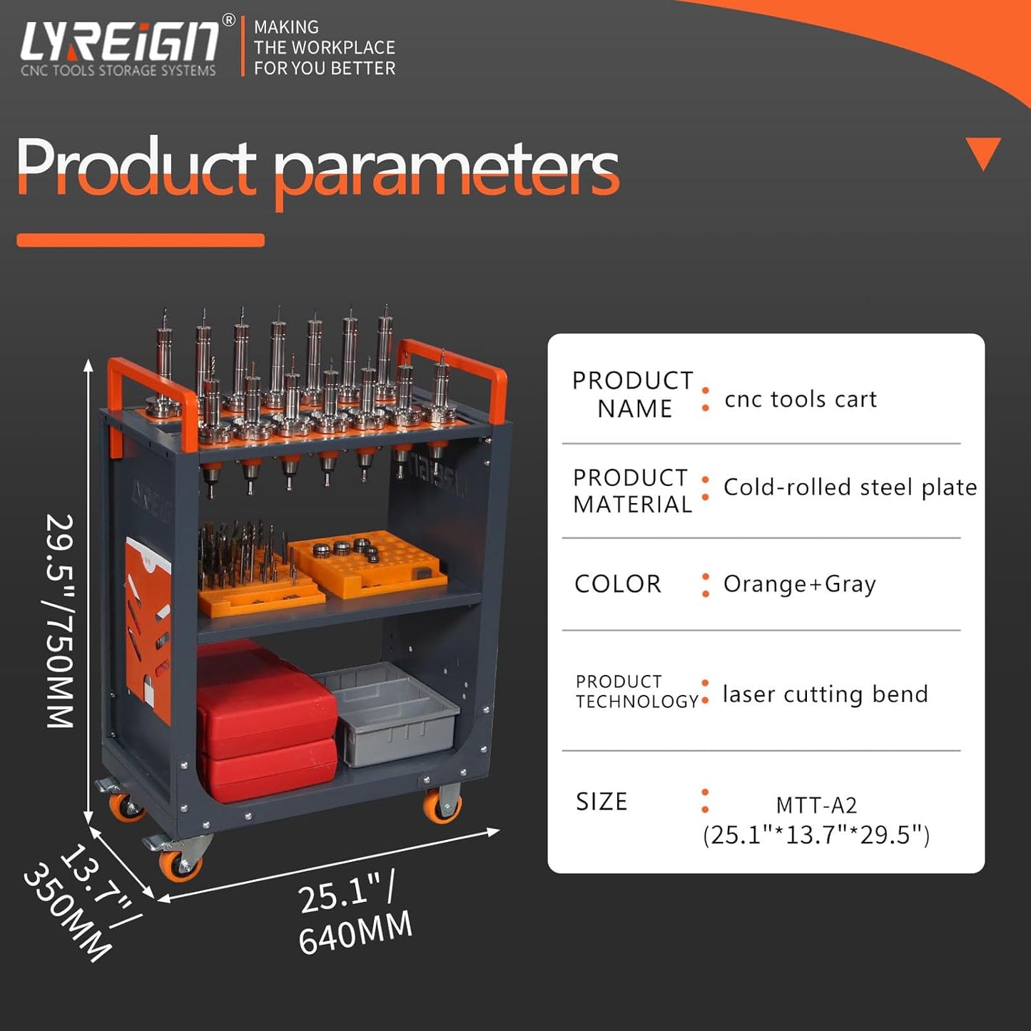 BT50 CNC Tool Holder Transfer Cart, Mobile CNC Tool Storage Cart with Wheels for Factory, Garage