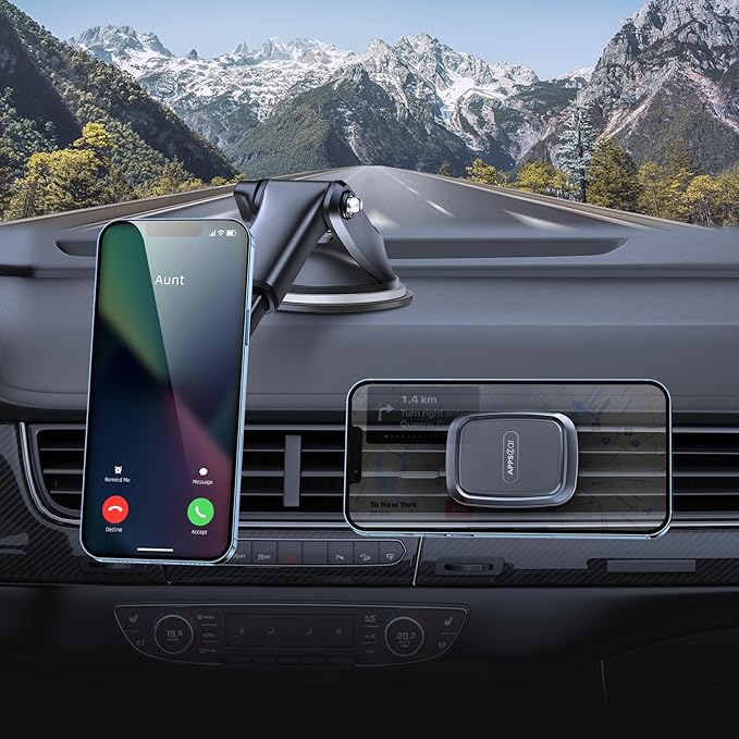 APPS2Car 3-in-1 Car Phone Mount Magnetic Dashboard Windshield Air Vent Mount Phone Holder for Car Universal Car Phone Holder with Powerful Suction Cup Built-in Strong 6 Magnets for All CellPhones
