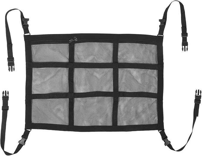 UPKOCH Car Roof Storage Bag with Double Zipper, 70x50cm Black Strap Car Ceiling Net Organizer Pouch for SUV and Truck Cargo, Sturdy Interior Auto Storage Solution for Travel and Camping