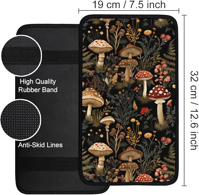 1pc Center Console Armrest Cover Pad 12.6x7.5 inch Mushroom Neoprene Car Armrest Cushion Waterproof Armrests Seat Box Cover Protector for Universal Cars Vehicles SUVs