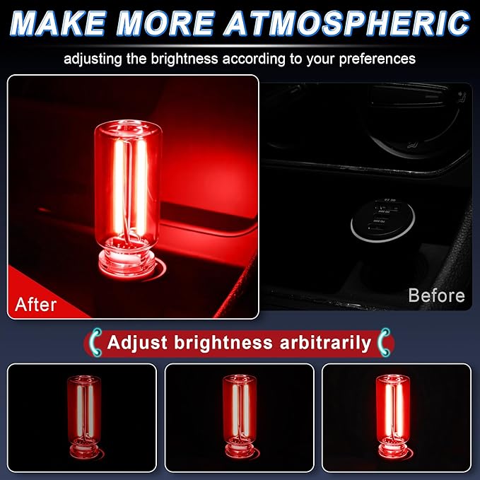 iFunyLED Car Interior USB LED Night Light, Portable Touch dimmable Car Ambient Lighting Kit, Retro Mini Transparent Glass Bottle Lamp Decorations for Vehicle Camping Bedroom Hallway, Pack of 2(Red)