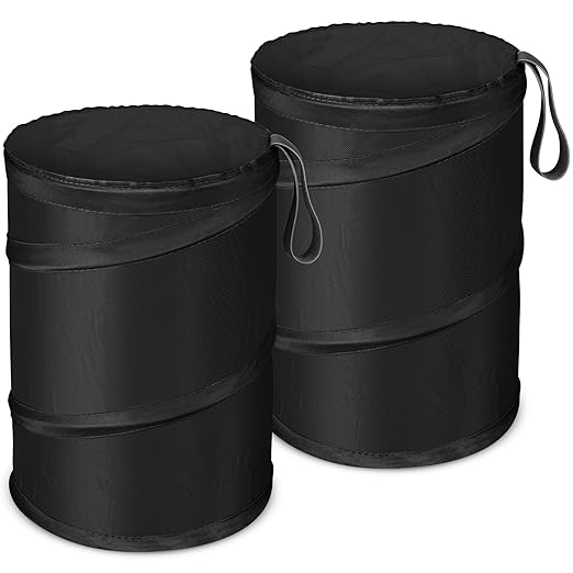 Car Trash Bin, 2 Packs Pop-up Car Trash Can, Medium-Sized Collapsible Garbage Can with Elastic Band Hanging, Double-Layer Washable Vehicle Trash Can, Velcro Waste Basket Bin