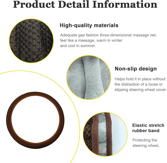Kewucn Car Elastic Stretch Steering Wheel Cover, Soft Microfiber Breathable Ice Silk, Universal 15 Inch Anti-Slip Auto Steering Wheel Protector, Fit Car, SUV, Van, Sedan, Truck (Brown)