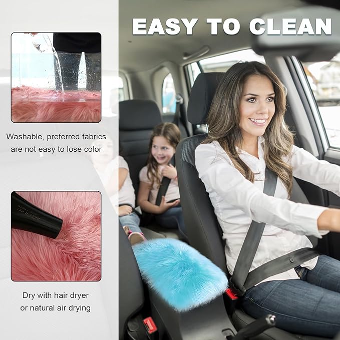 Center Console Cover, 11.81"×7.87" Automotive Fluffy Plush Center Armrest Protector, Universal Furry Comfortable Center Console Pad for Cars Trucks SUVs, Car Accessories (Light Blue)