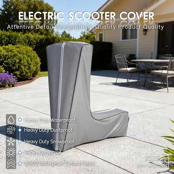 Universal Electric Scooter Cover, Waterproof and Dustproof Storage Cover for Adults and Kids, Grey Oxford Fabric, L45x W24x H47 Inch