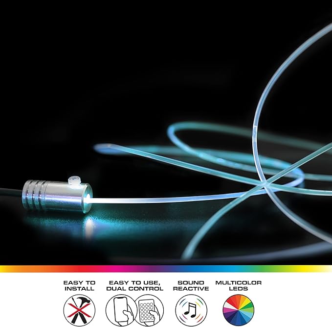 Monster Bluetooth Sound Reactive RGB Fiber Optic Car Interior Lighting Kit, Use Remote/Downloadable App to Customize, Sound-Reactive Mode, Easy Installation, 13ft Cable/12V Adapter Included, 4-Pack