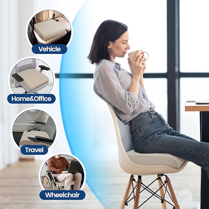 Seat Cushion for Tailbone Pain Relief, Office Chair Cushion, Memory Foam Large Chair Cushion with Non-Slip Cover for Soft Support at Office Chair, Car Seat, Airplane Beige/2X-Large