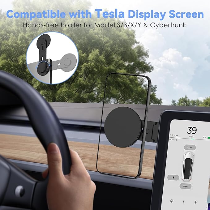 CloudValley Magnetic Laptop Phone Holder, 360° Rotating Mount Compatible with iPhone MagSafe and All Phones, MacBook, PC Monitor, Screen Stand for Tesla, Portable Accessory, Black