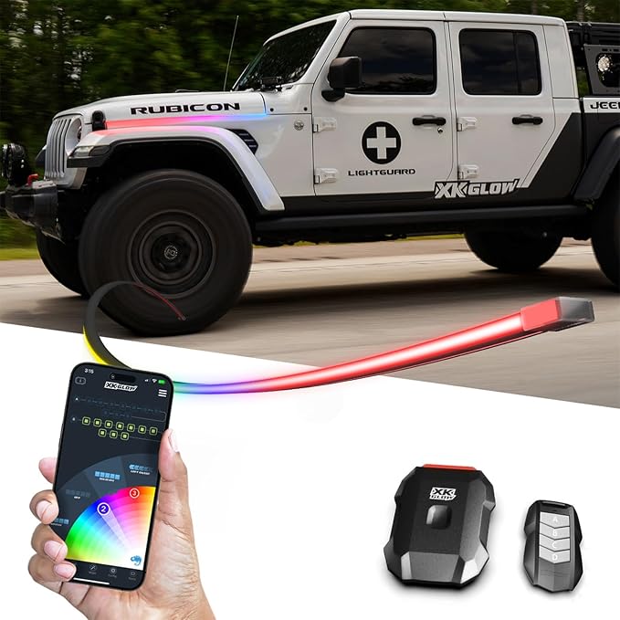 XKmax Atomix Body Panel LED Light Strip for Jeep | RGB Color Chasing & App | XKGLOW (Hood Kit)