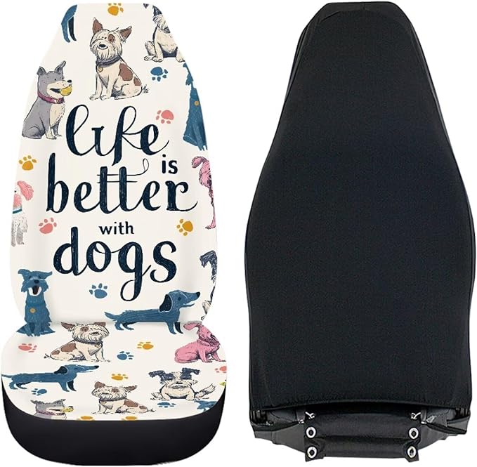 BIGCARJOB Cute Dogs Car Seat Covers Set for Front Only Car Interior Seat Rugs 2 Pcs Car Accessories Auto Front Seat Protector Set for Women