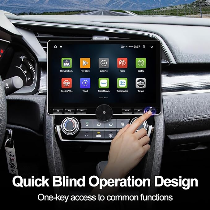 2+32G Android 14 Double Din Car Stereo for Honda Civic 2016-2020 with 10.1 Inch Touchscreen Radio Built-in Wireless Carplay/Android Auto/GPS/Bluetooth/FM/AUX-in/Steering Wheel Controls/Backup Camera